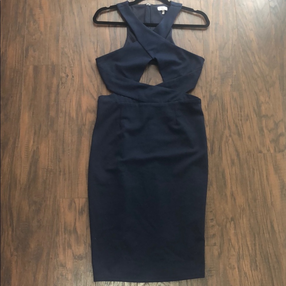 Tobi Bodycon Keyhole- Cut Out Navy Blue Midi